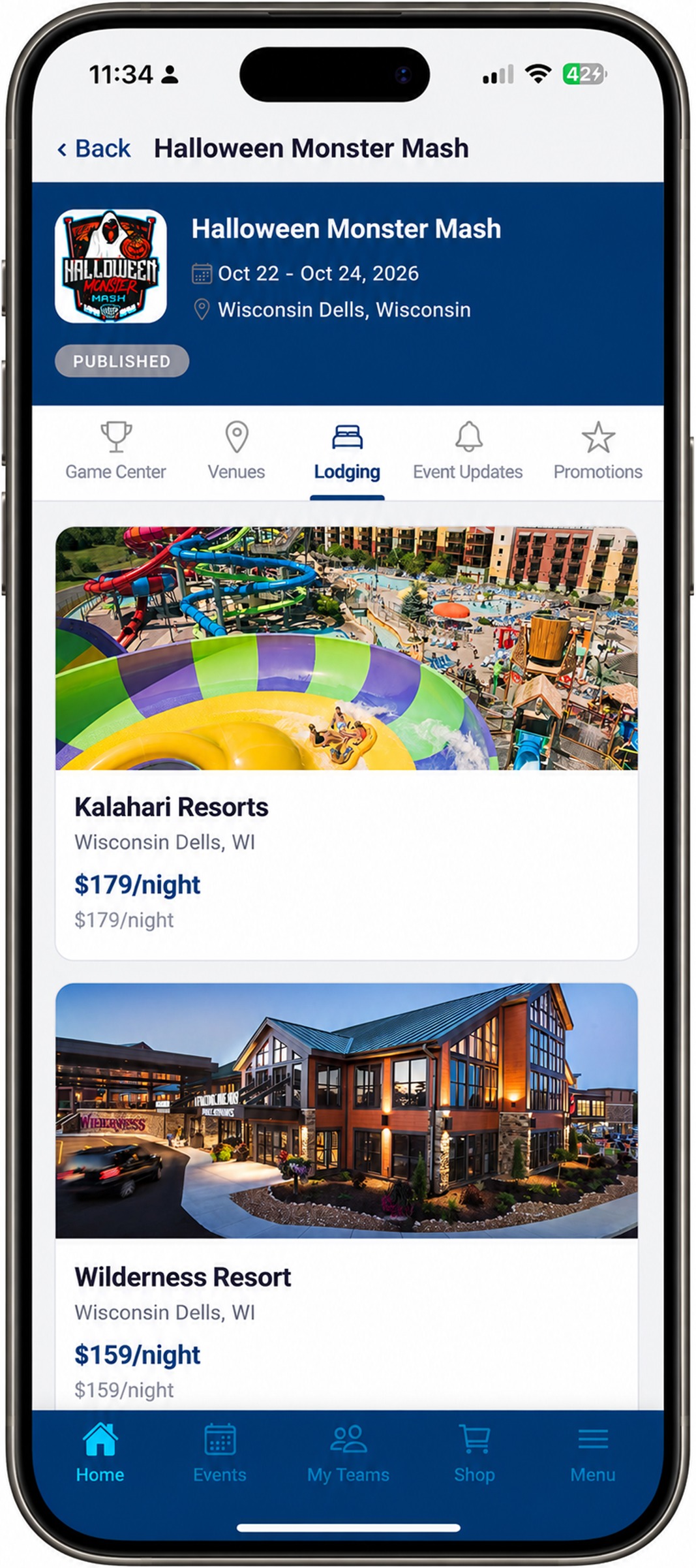 Lodging — exclusive tournament hotel rates