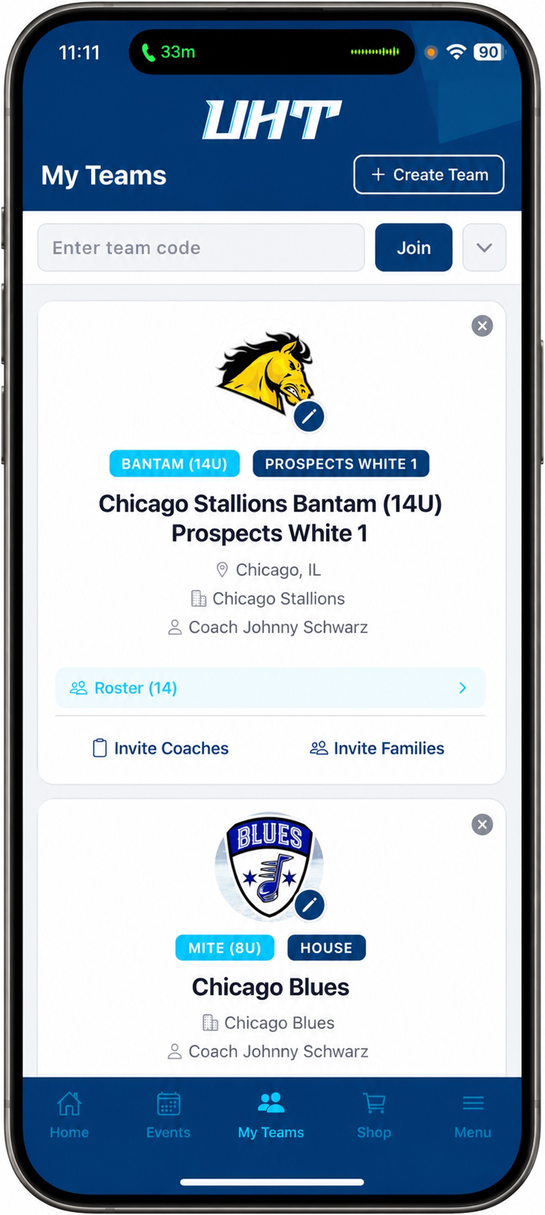 My Teams — manage your teams and rosters